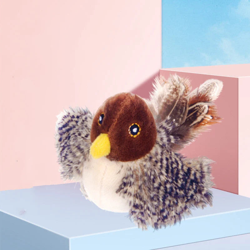 Cat Toy Realistic Bird Sounds Durable Plush No Batteries