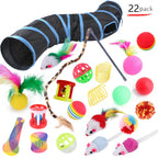 Cat Toy Set 22-Piece Foldable Tunnel & Feather Wands