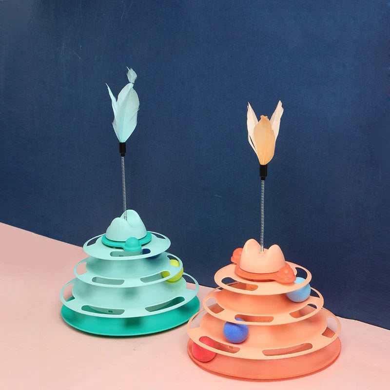 Cat Toy Tower Multi-Level Turntable & Spring Wand