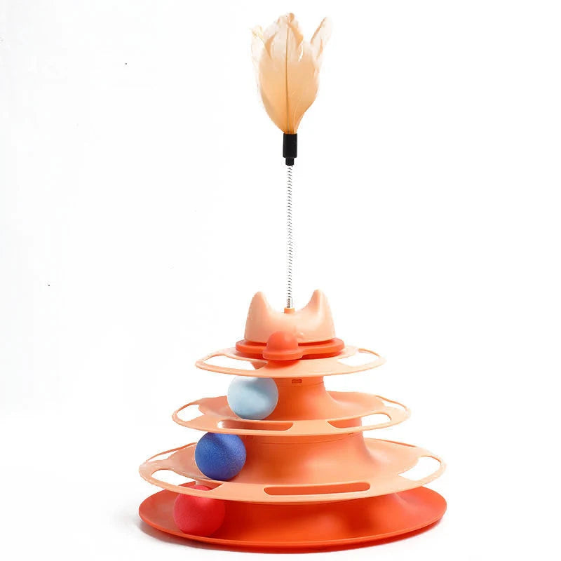 Cat Toy Tower Multi-Level Turntable & Spring Wand