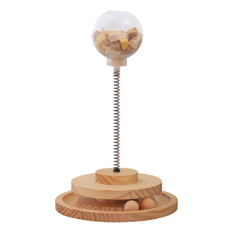 Cat Treat Dispenser Solid Wood Adjustable Portion Control