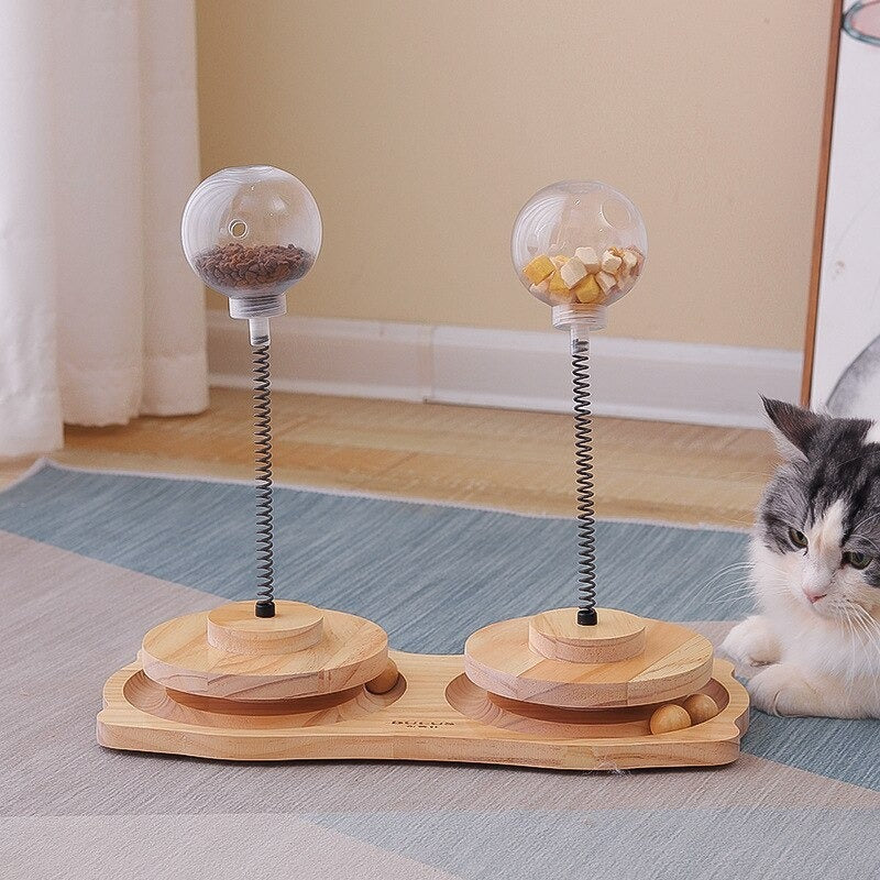 Cat Treat Dispenser Solid Wood Adjustable Portion Control