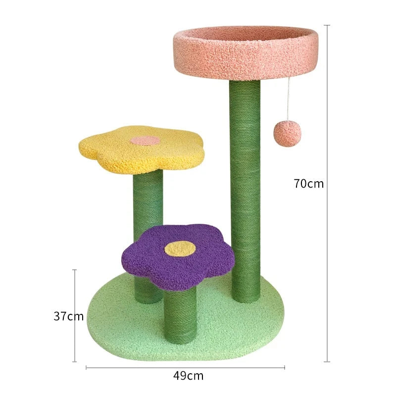 Cat Tree Flower-Shaped Multi-Level Sisal Scratching Posts