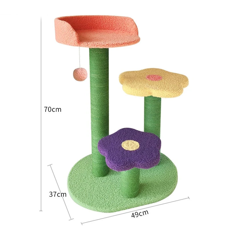 Cat Tree Flower-Shaped Multi-Level Sisal Scratching Posts
