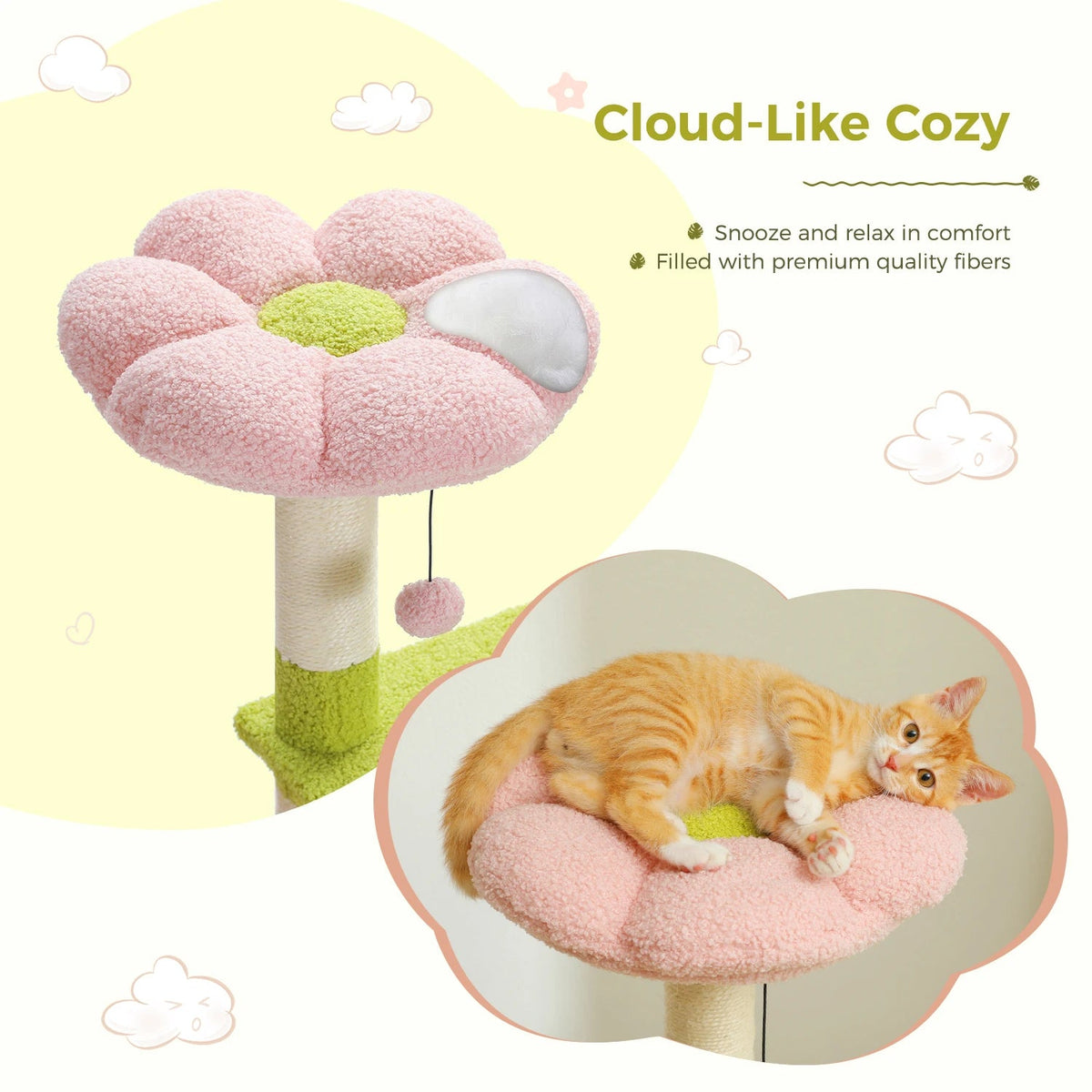 Cat Tree Multi-Level Flower Design Sisal Scratching Posts