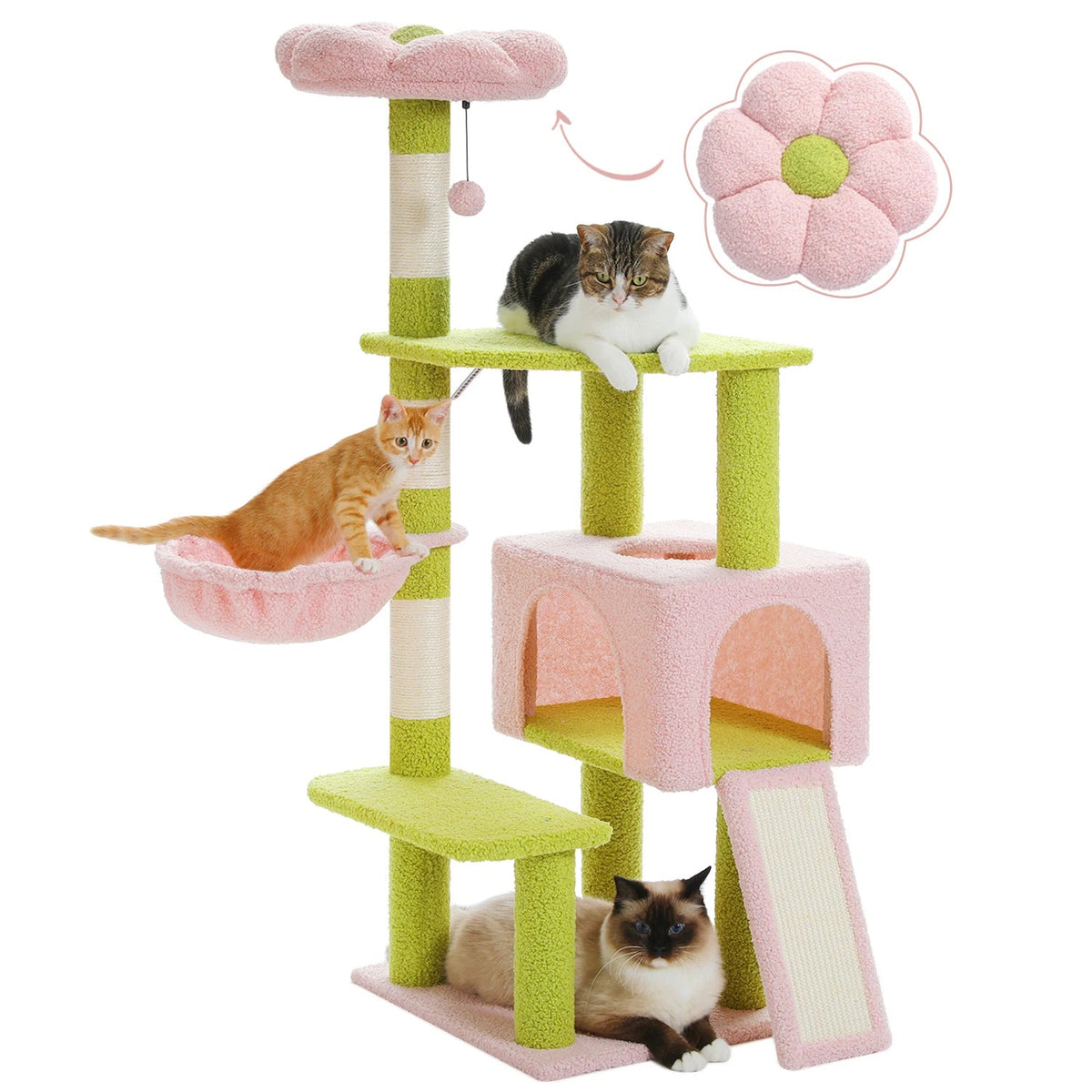 Cat Tree Multi-Level Flower Design Sisal Scratching Posts