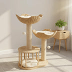 Cat Tree Solid Wood Sisal Scratching Posts Woven Baskets