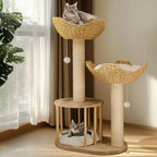 Cat Tree Solid Wood Sisal Scratching Posts Woven Baskets
