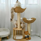 Cat Tree Solid Wood Sisal Scratching Posts Woven Baskets