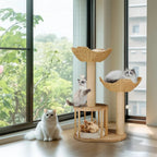Cat Tree Solid Wood Sisal Scratching Posts Woven Baskets