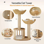 Cat Tree Solid Wood Sisal Scratching Posts Woven Baskets