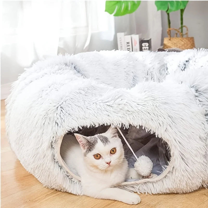 Cat Tunnel Bed Plush & Foldable 25.6 Inch