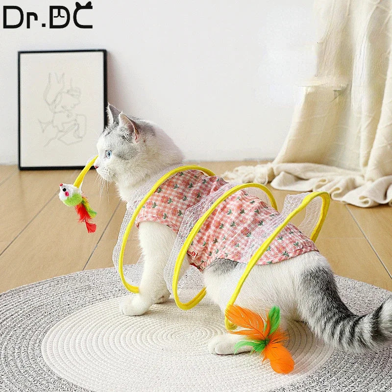 Cat Tunnel Collapsible Steel Wire Built-In Toys