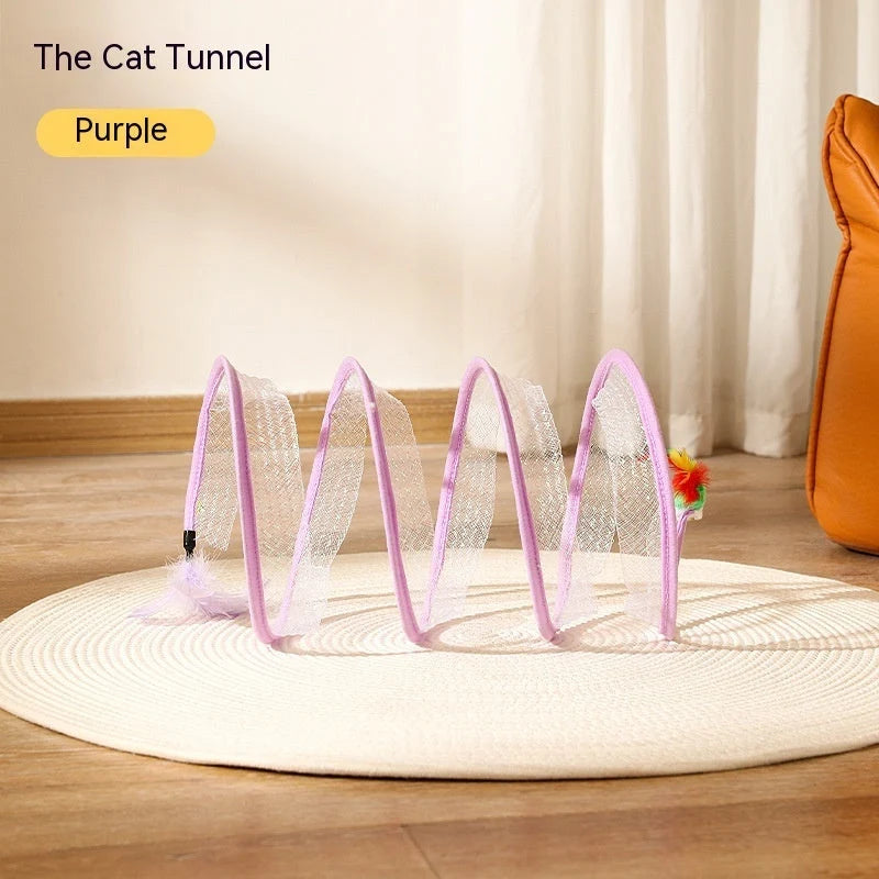 Cat Tunnel Collapsible Steel Wire Built-In Toys