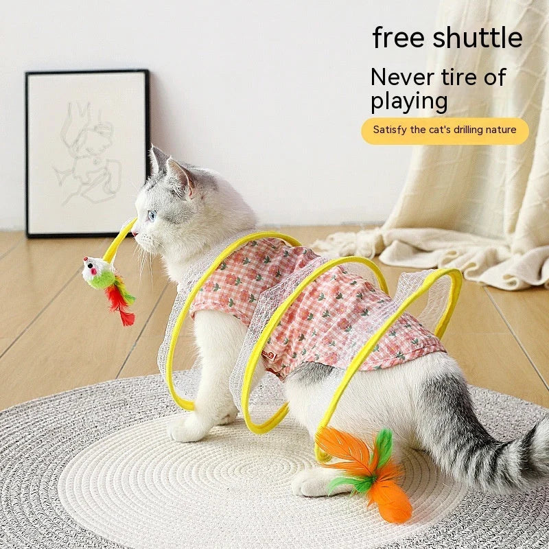 Cat Tunnel Collapsible Steel Wire Built-In Toys