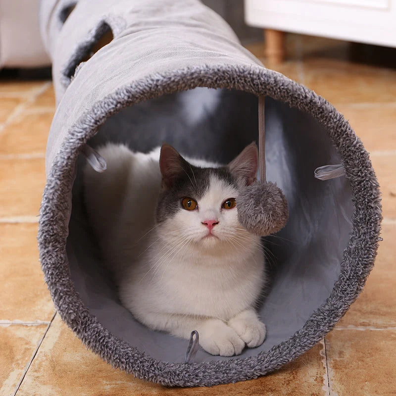 Cat Tunnel Toy Collapsible Suede With Peek Holes