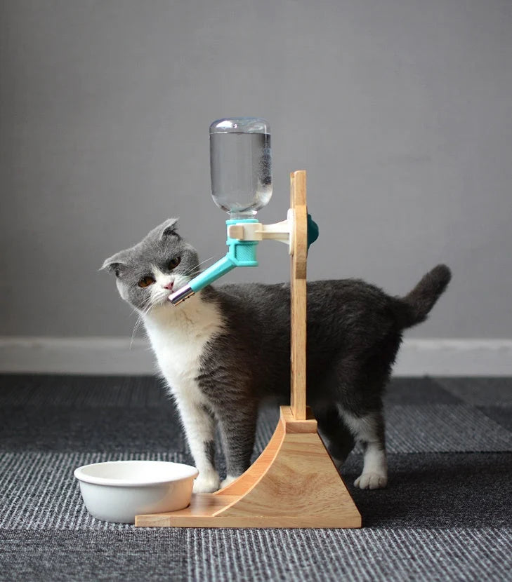 Cat Water Dispenser Continuous Flow Bamboo & Oak Holder