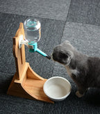 Cat Water Dispenser Continuous Flow Bamboo & Oak Holder