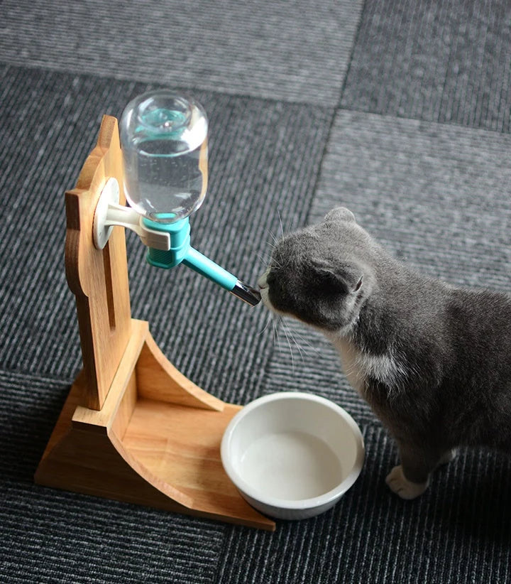 Cat Water Dispenser Continuous Flow Bamboo & Oak Holder