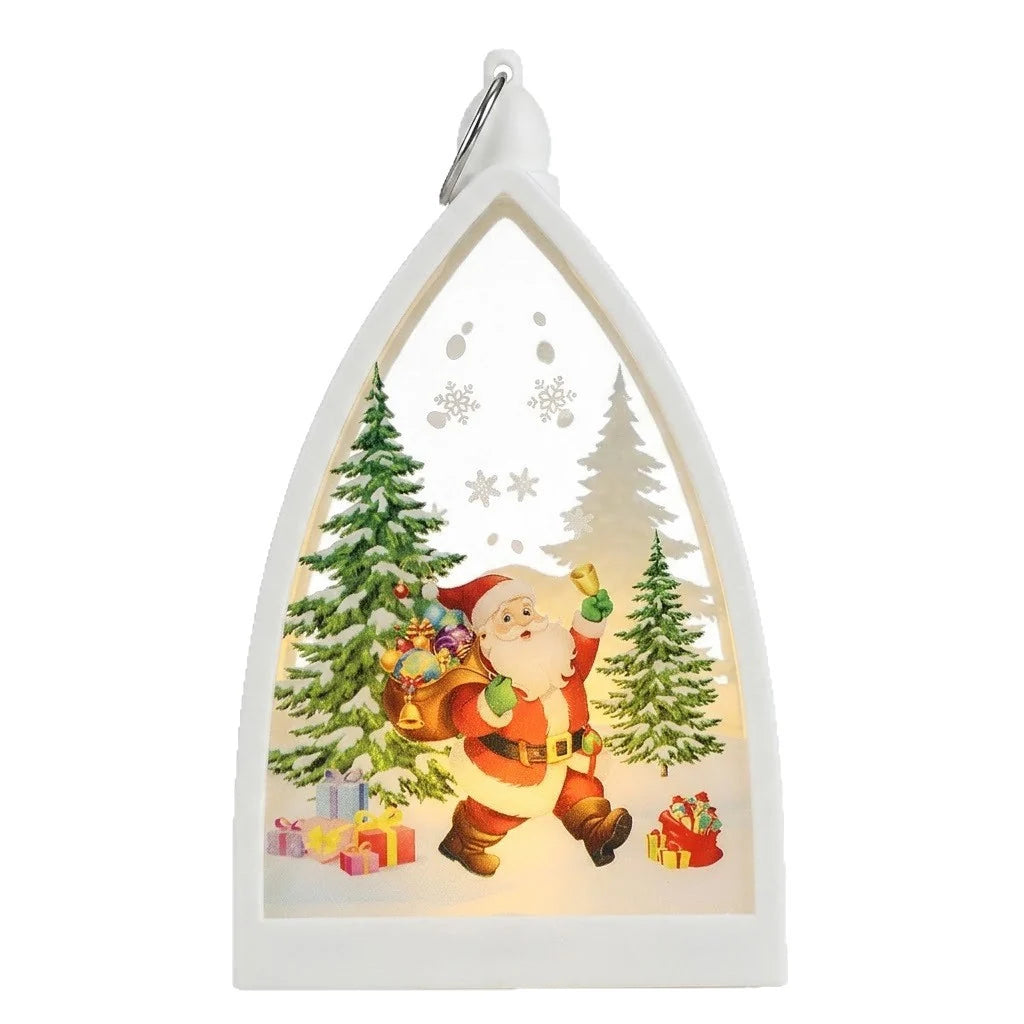 Cathedral Ornament Reindeer & Snowman Battery Powered LED Warm Light