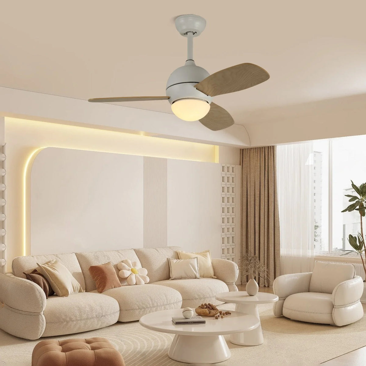 Ceiling Fan 3 Wood Blades Quiet Integrated LED