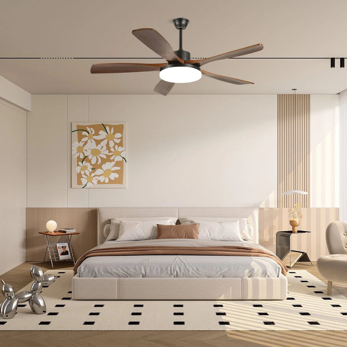 Ceiling Fan 48 Inch Quiet DC Motor LED Remote