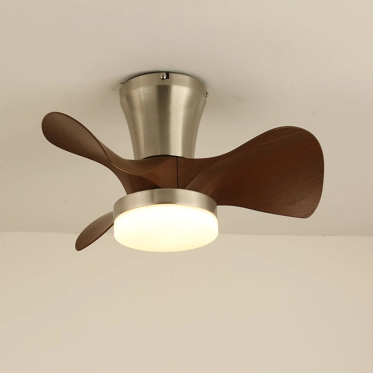 Ceiling Fan 55cm Wood-Look Blades Dimmable LED & Remote