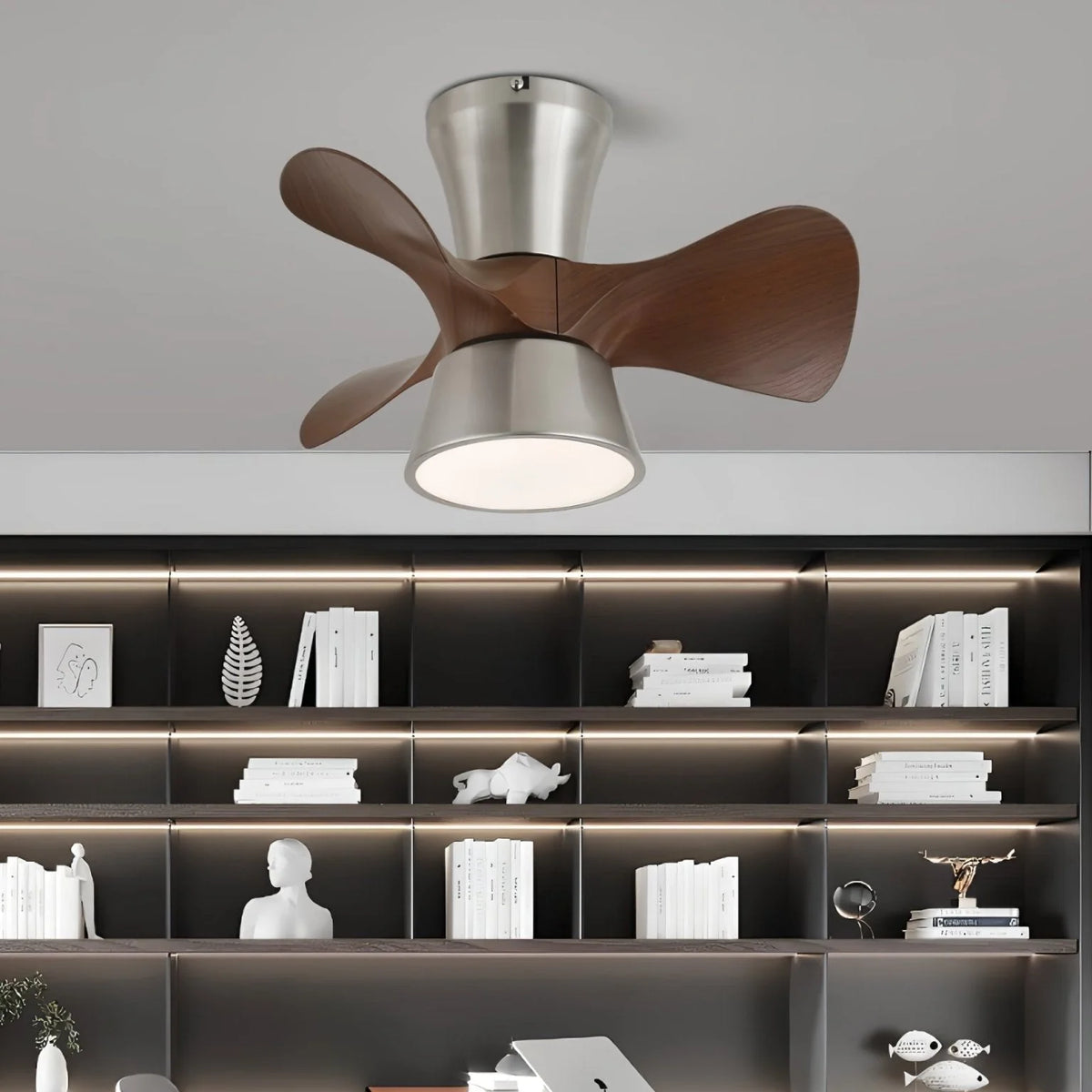Ceiling Fan 55cm Wood-Look Blades Dimmable LED & Remote
