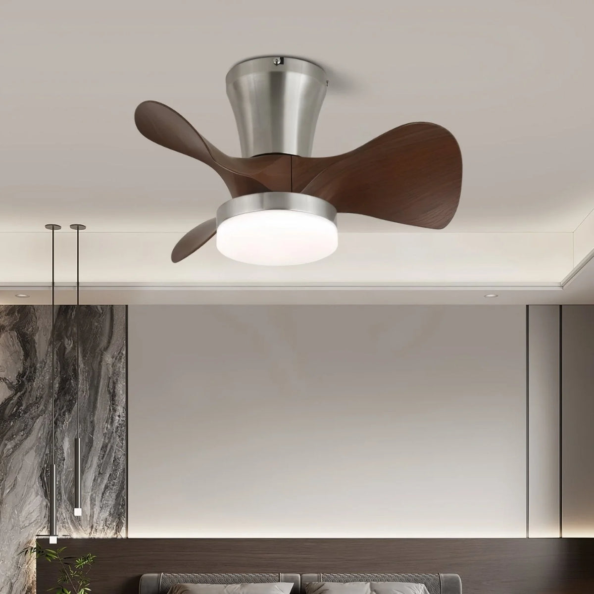 Ceiling Fan 55cm Wood-Look Blades Dimmable LED & Remote