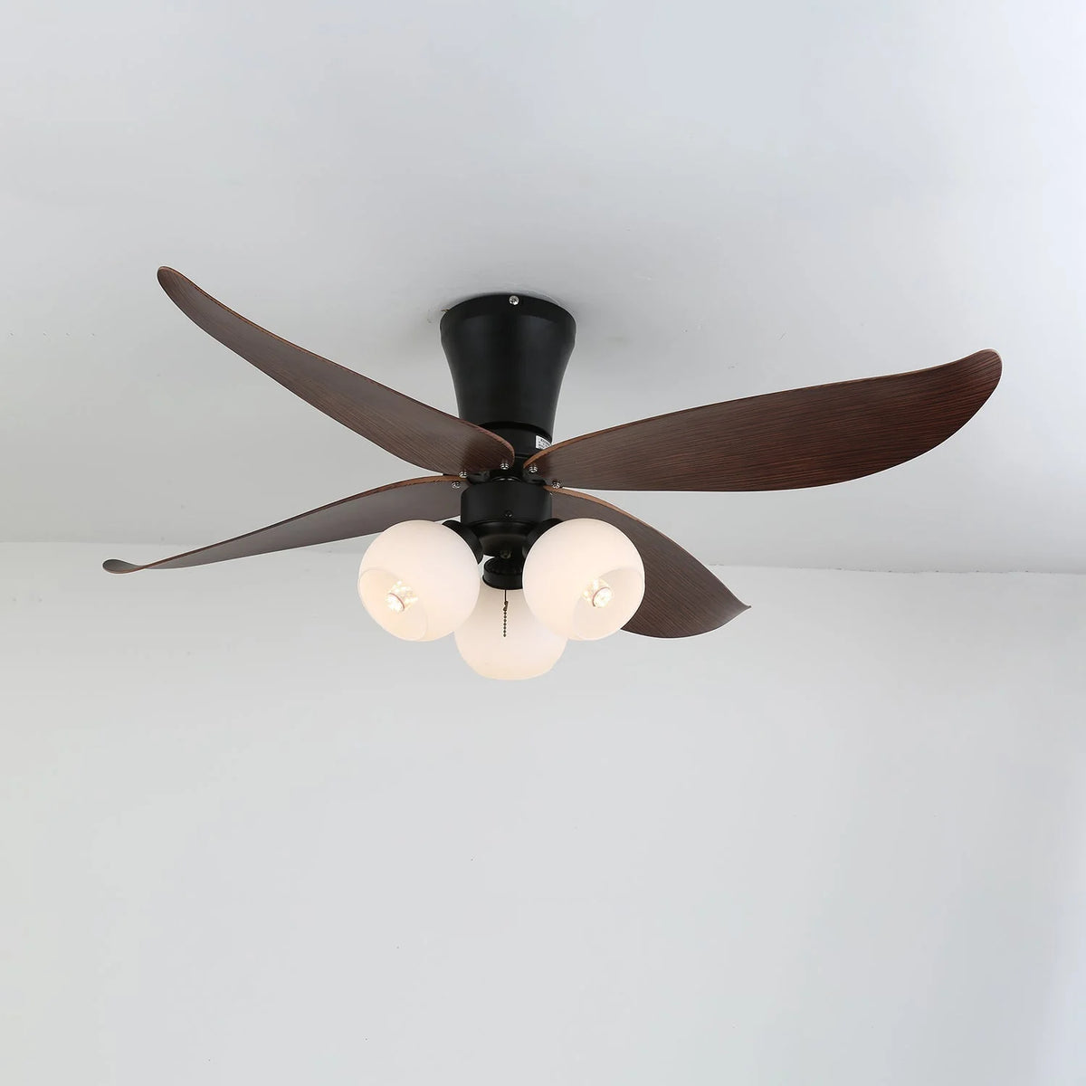 Ceiling Fan 90cm Wood-Look Blades Glass Light Remote Control