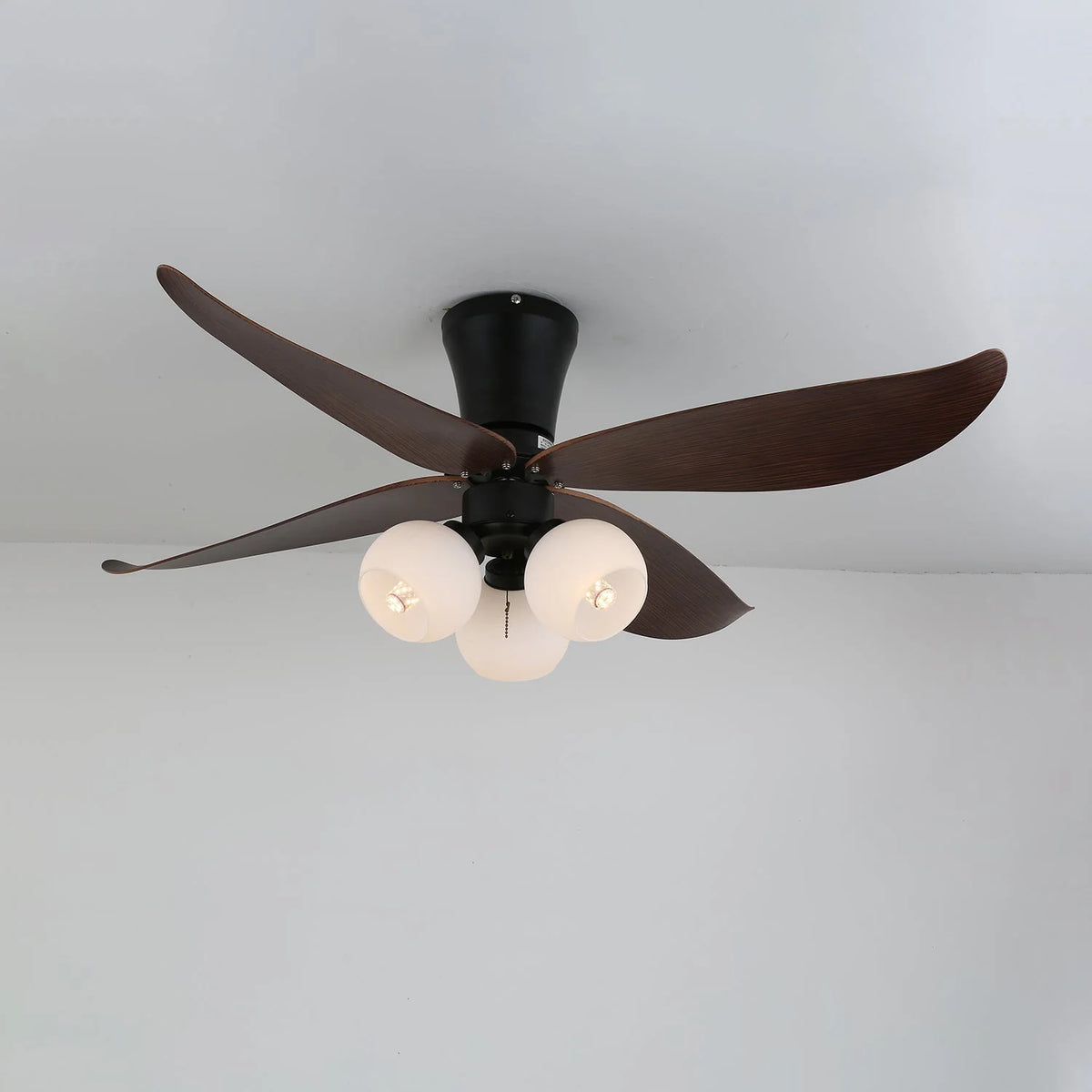 Ceiling Fan 90cm Wood-Look Blades Glass Light Remote Control
