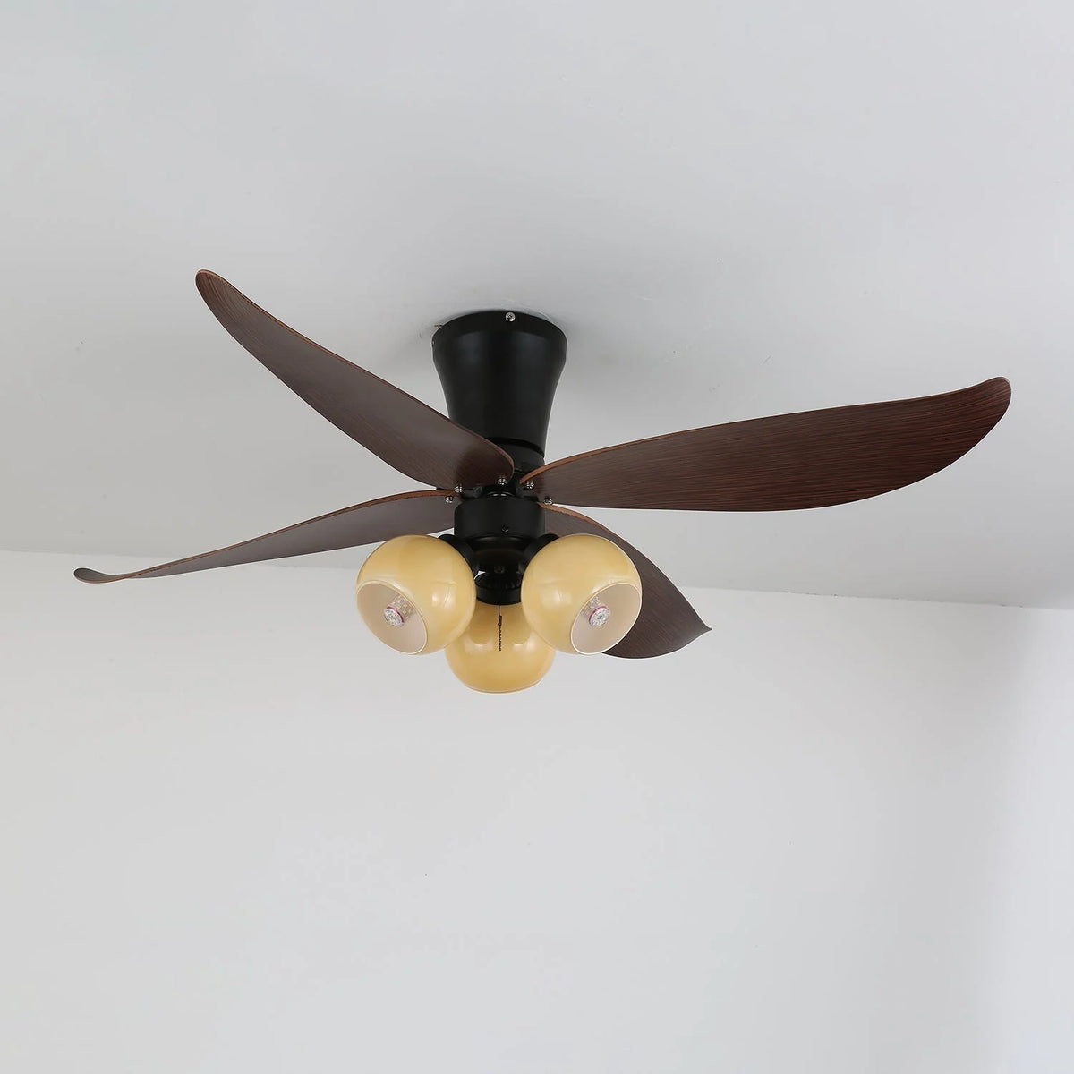 Ceiling Fan 90cm Wood-Look Blades Glass Light Remote Control
