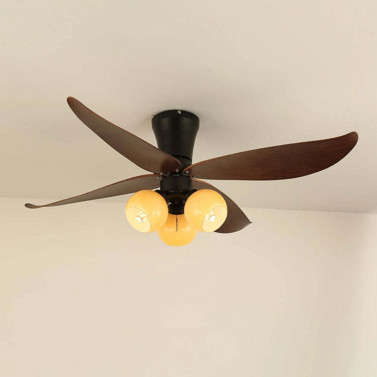 Ceiling Fan 90cm Wood-Look Blades Glass Light Remote Control