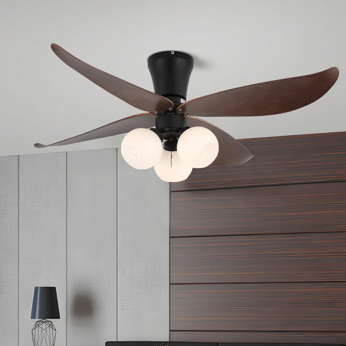 Ceiling Fan 90cm Wood-Look Blades Glass Light Remote Control