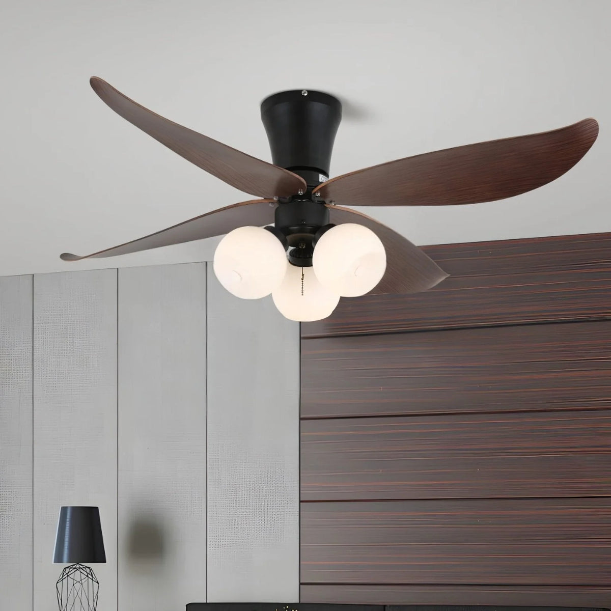 Ceiling Fan 90cm Wood-Look Blades Glass Light Remote Control