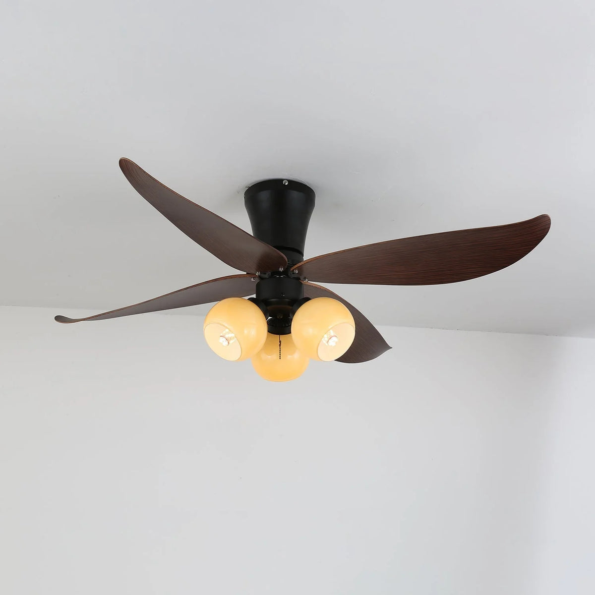 Ceiling Fan 90cm Wood-Look Blades Glass Light Remote Control