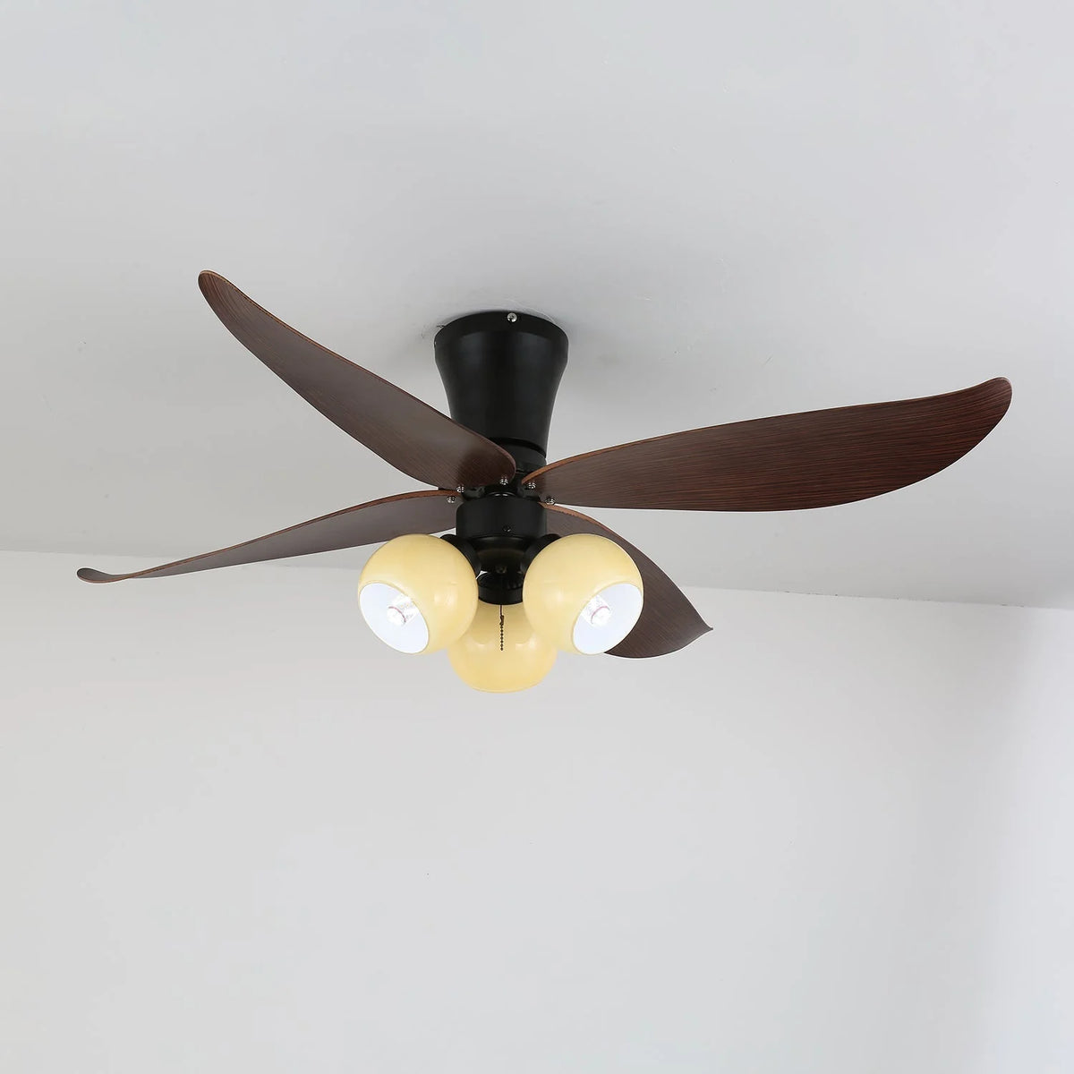 Ceiling Fan 90cm Wood-Look Blades Glass Light Remote Control