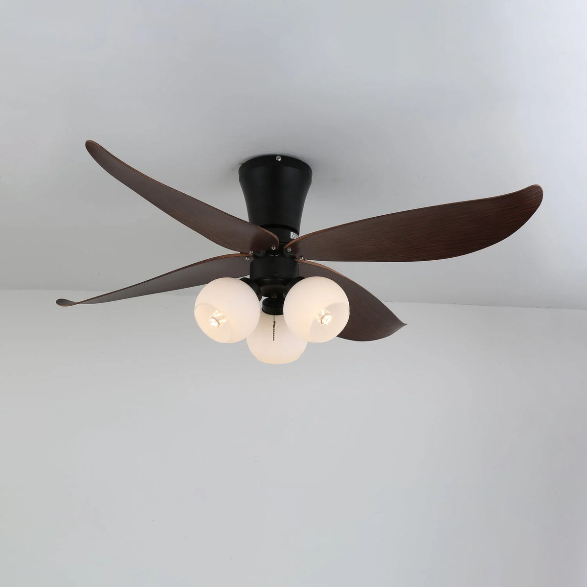 Ceiling Fan 90cm Wood-Look Blades Glass Light Remote Control