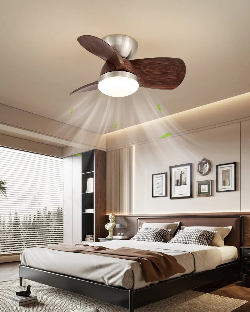 Ceiling Fan Dimmable LED & Remote 6-Speed Walnut Finish