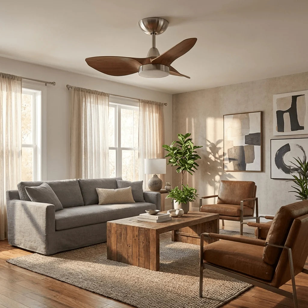 Ceiling Fan Dimmable LED & Remote Walnut & Nickel Finish
