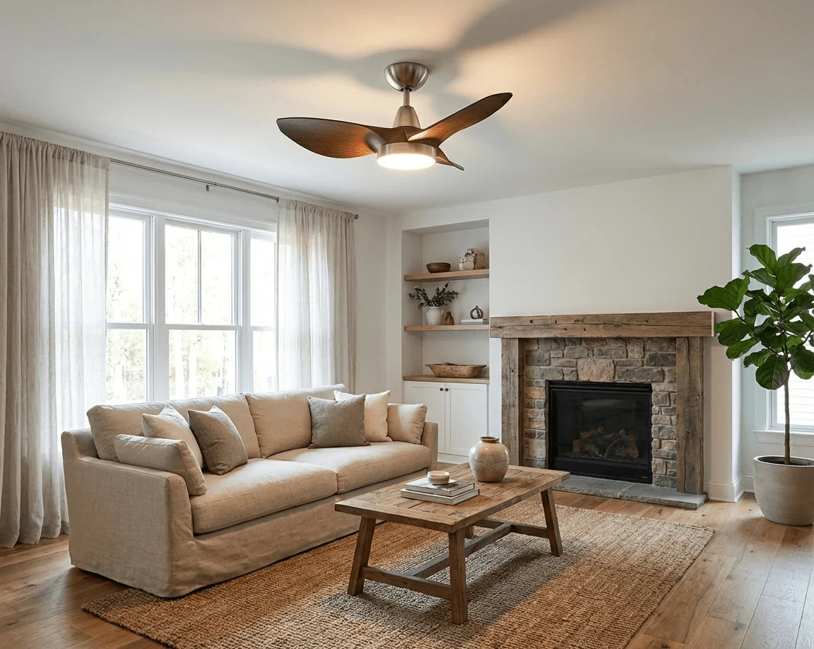 Ceiling Fan Dimmable LED & Remote Walnut & Nickel Finish