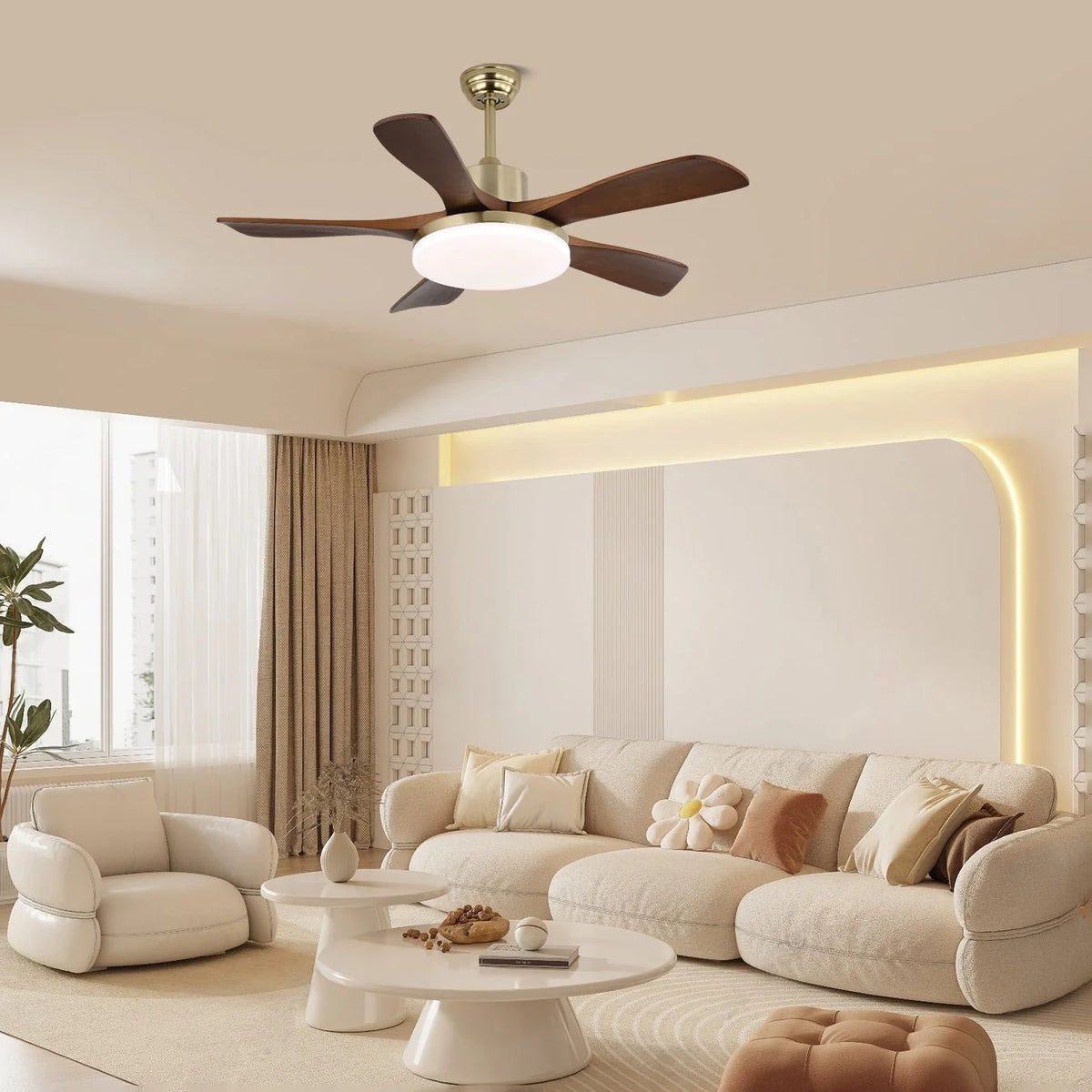 Ceiling Fan Energy-Efficient LED Walnut Wood Blades