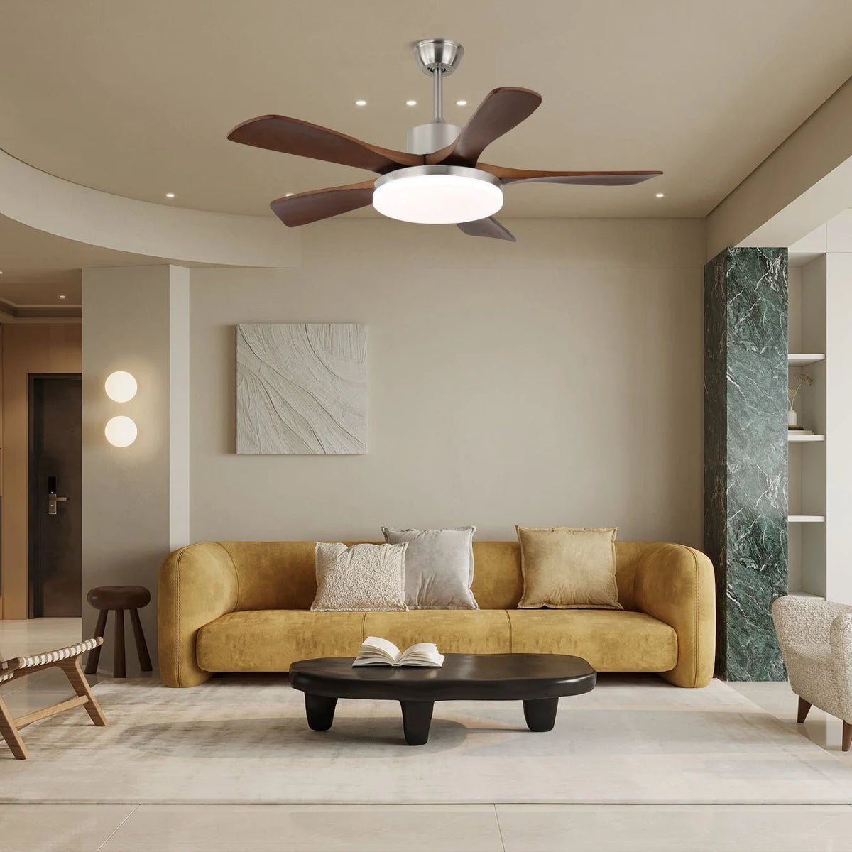 Ceiling Fan Energy-Efficient LED Walnut Wood Blades
