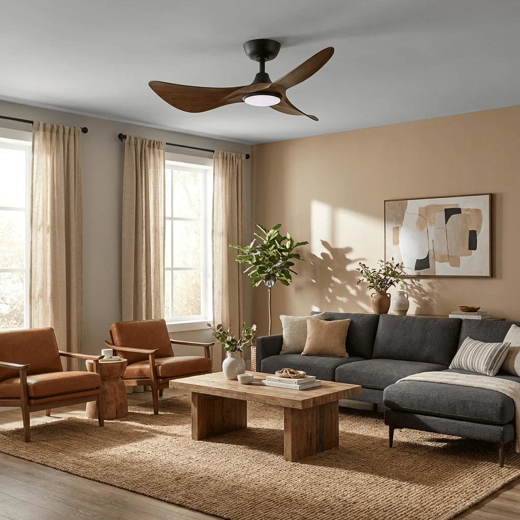 Ceiling Fan Hand-Carved Wood Blades Dimmable LED & Remote