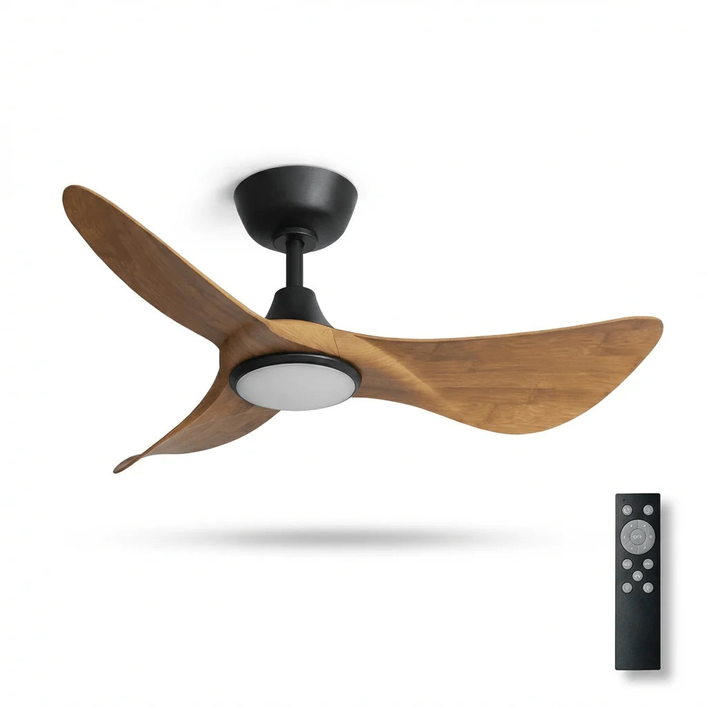 Ceiling Fan Hand-Carved Wood Blades Dimmable LED & Remote