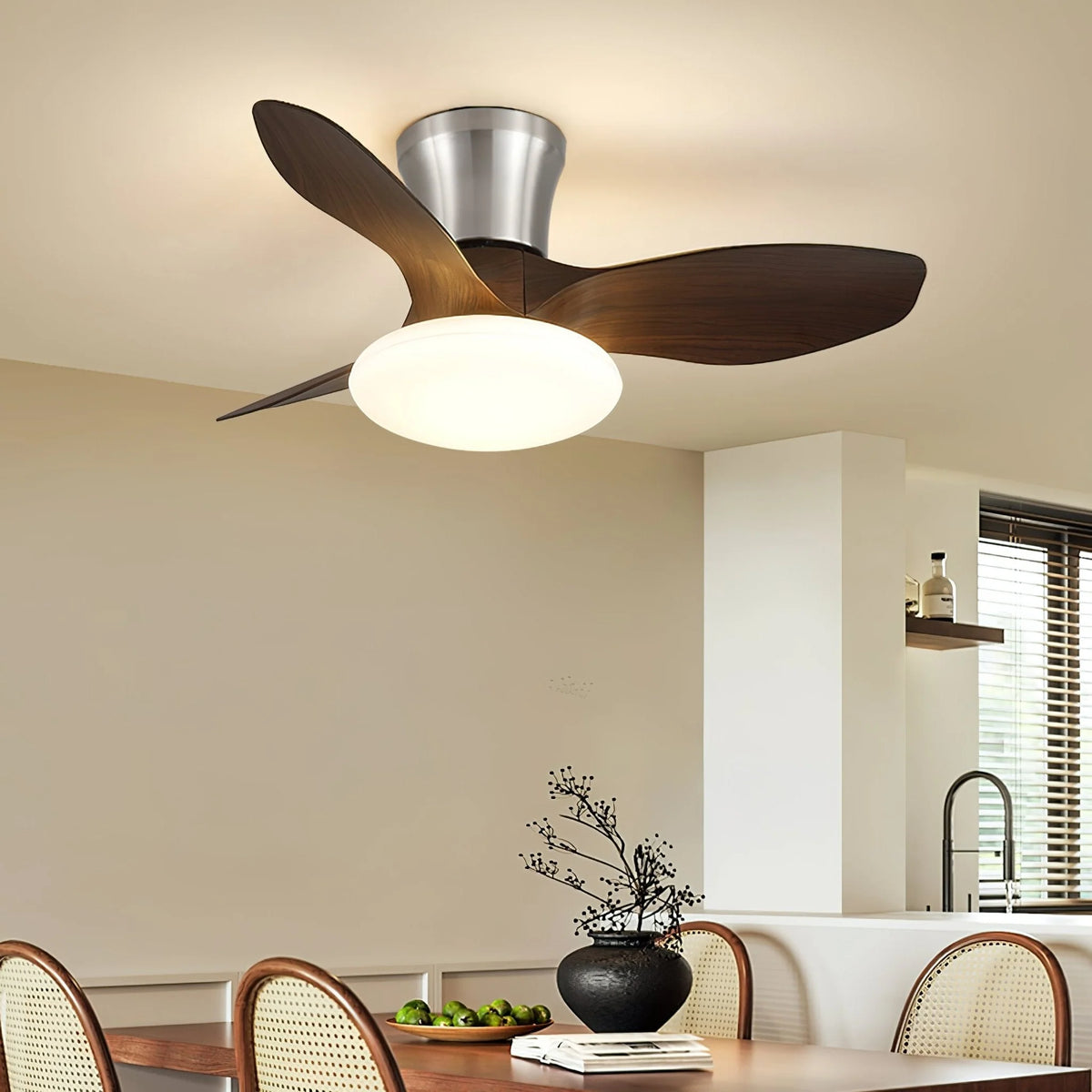 Ceiling Fan Integrated LED Wooden Blades Quiet DC Motor