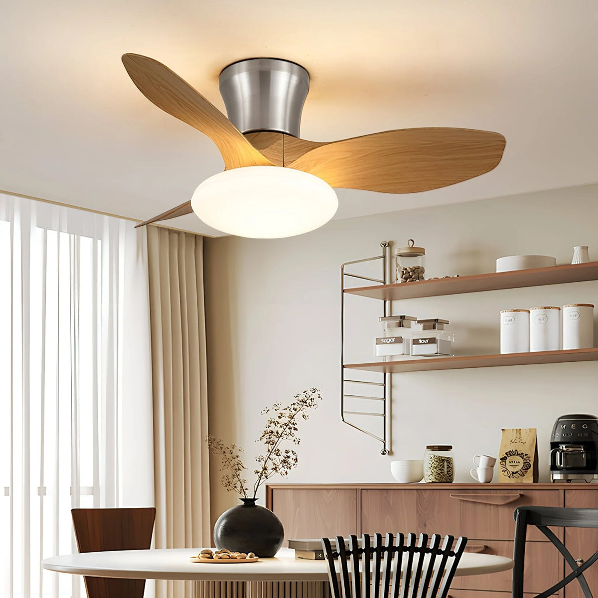 Ceiling Fan Integrated LED Wooden Blades Quiet DC Motor