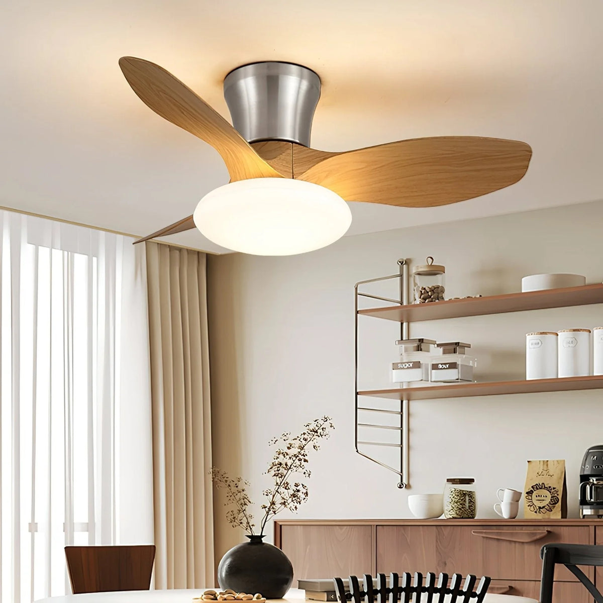 Ceiling Fan Integrated LED Wooden Blades Quiet DC Motor