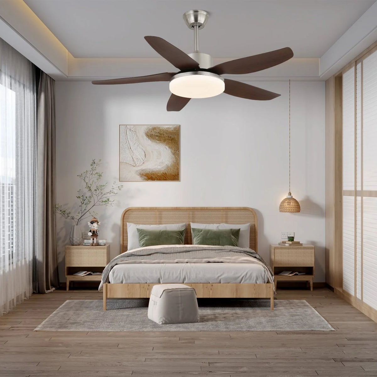 Ceiling Fan LED Light Remote 6 Speeds Wood Finish