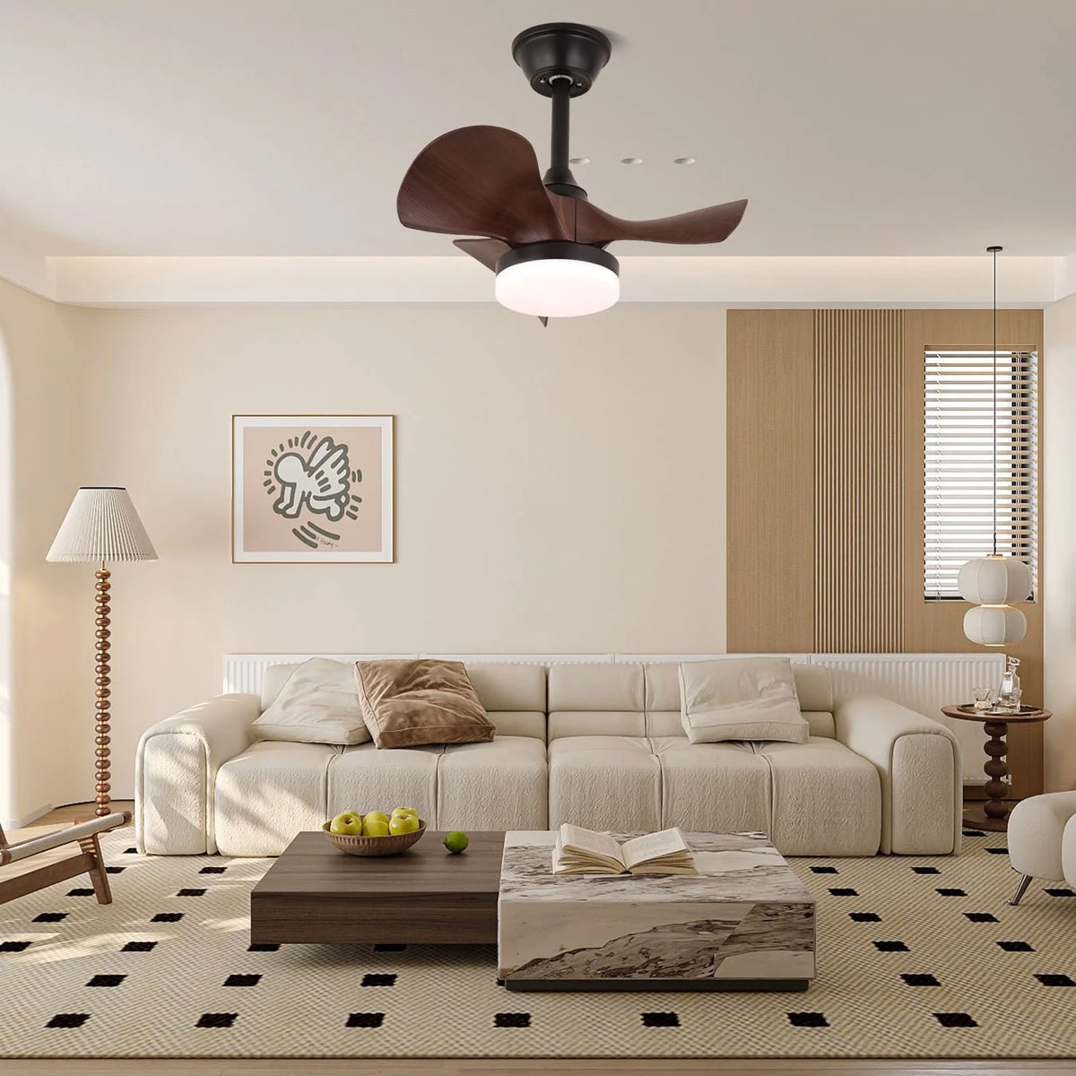 Ceiling Fan LED Light & Remote Control Wood Blades